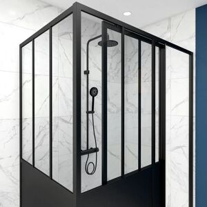 AURLANE Pack paroi de douche coulissante 140x200 cm + retour 90cm type atelier - PROFILE NOIR MAT - Publicité