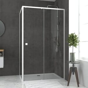 AURLANE Pack porte de douche Coulissante blanc 120X185 cm + paroi de retour 80cm + receveur à poser - WHITY - Publicité