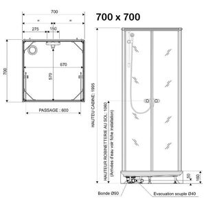 - Cabine Surf 5 Portes Battantes 70x70 Verre Granité