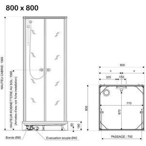 - Cabine Surf 5 Portes Battantes 80x80 Verre Granité