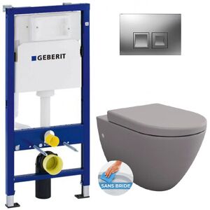 Geberit Pack WC bâti-support Duofix UP100 + WC sans bride Bello, Gris mat + Abattant softclose + Plaque chrome mat - Publicité