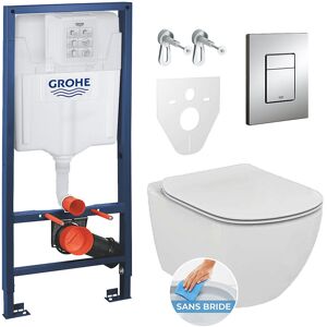 Pack WC Rapid SL GROHE + WC Ideal Standard Tesi Aquablade rimless + Plaque Chrome mat (GROHEAQUA-SET)