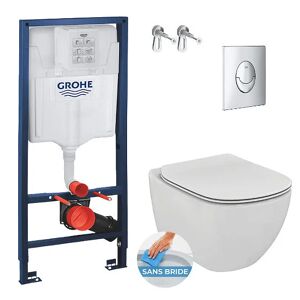 Pack WC Rapid SL GROHE + Cuvette Ideal Standard Tesi Aquablade rimless + Plaque de commande Grohe Skate Chrome