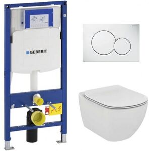 Pack WC Bati Geberit  Duofix + Cuvette Ideal Standard Tesi Aquablade + Plaque de commande Sigma01 Blanche (GEBAQUA-B)