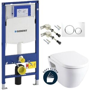 Pack WC Bati-support Geberit + Cuvette Serel SM10 + Abattant soft close + Plaque blanc mat/chrome (GebSM10-J) - Publicité