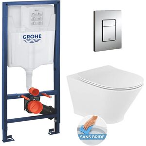 Pack WC Grohe Rapid SL + cuvette sans bride Roca The Gap Round + abattant softclose + plaque Skate Cosmopolitan chrome - Publicité