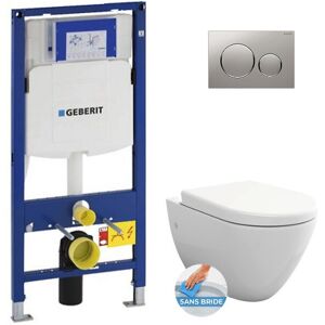 Pack WC Bati-support Geberit UP320 + WC sans bride Livea Bello + Abattant softclose + Plaque Sigma20 Chrome mat/brillant