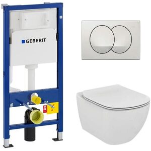 Pack WC Bati Geberit  duofix UP100 + Cuvette Ideal Standard Tesi Aquablade + Plaque de commande Delta20 Blanche