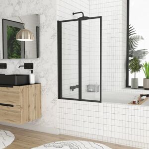 AURLANE Pare-baignoire Pivotant 70x120cm - 2 Volets Noir Mat - Verre Trempe 4mm - DUPLO