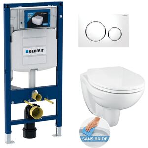 Pack WC Bati Geberit  Duofix + WC suspendu Porcher sans bride + abattant Eurovit + Plaque de commande blanche/chrome (GebPorcher - Publicité