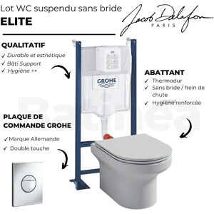 Pack WC suspendu + abattant + Bati support autoportant + Sail Plaque de commande WC rond chromé