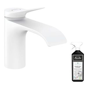 Mitigeur lavabo HANSGROHE 80 sans tirette ni vidage blanc mat + nettoyant Briochin - Publicité