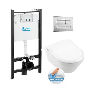 Roca Pack Bâti-support Roca Active + WC sans bride Villeroy & Boch + plaque chrome mat (RocaActiveArchiSlim-2) - Publicité