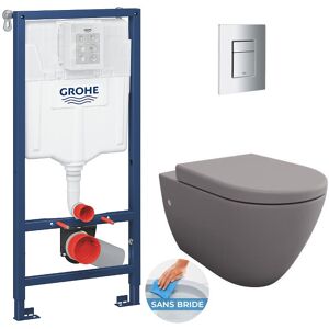 Grohe Pack Bâti-support RAPID SL + WC sans bride gris mat et fixations invisibles + Plaque chrome (RapidSL-GreyBello-1) - Publicité