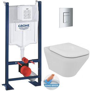 Grohe Pack Bâti autoportant Rapid SL + WC sans bride Ideal Standard Tonic II, Finition IdealPlus + Abattant softclose + Plaque Chrome - Publicité