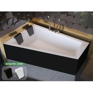 OTITEC Baignoire asymetrique 170 x 125 cm + tablier noir + repose tete - INTIMA DUO - Gauche