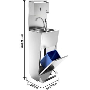 GGM GASTRO - Lave-mains Station de lavage en acier inoxydable avec commande au pied, distributeur de papier & de savon