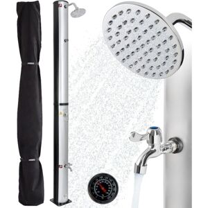 Douche Solaire 37 L199cm avec thermomètre intégréincl.Capot de protection pommeau de douche rond avec douche de pied - Argent / Noir - Arebos - Publicité