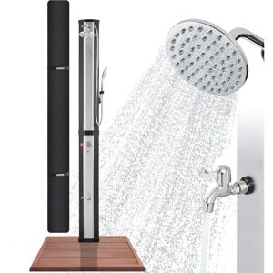 AREBOS Douche solaire 60 l avec douchette & thermomètre Température de l'eau jusqu'à 60°C Douche piscine Noir-Argent - Douche solaire: Noir-argent / Élément - Publicité