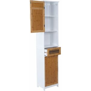 DÉCOSHOP26 Armoire haute de salle de bain étagère en bambou 180x40x31cm blanc - Publicité