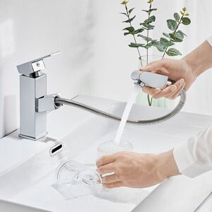 Robinet Lavabo avec Douchette Extractible Robinet Salle de Bain Laiton Chromé Mitigeur de Lavabo Eau Froide et Chaude Robinetterie pour Salle de Bain - Auralum - Publicité