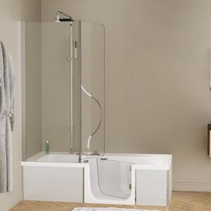 KINEDO Baignoire à porte sur châssis métal, normes handicapé duo Pack Design 3 180x80 pose en niche espace douche à gauche tête à droite - Publicité