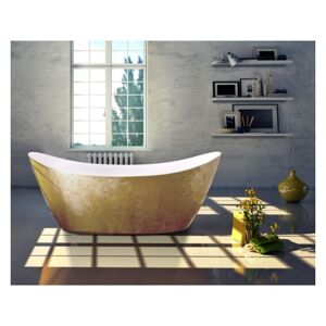 BERNSTEIN - Baignoire îlot ovale rétro en acrylique pour salle de bain, isolation thermique et anti-décoloration - Blanc / Effet feuille d'Or - Publicité