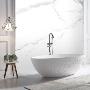 BERNSTEIN - Baignoire îlot Design en pierre solide LEO - blanc mat - 180 x 85 x 52 cm - accessoires disponibles en option Sans robinet mitigeur, Sans - Publicité