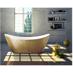 BERNSTEIN - Baignoire îlot ovale en acrylique pour salle de bain, isolation thermique - Blanc / Effet feuille d'Or - 173x73x75cm - SIENA - Options au - Publicité