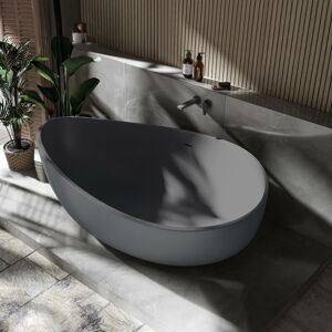 Baignoire îlot fonte minérale salle de bain - Gris mat - wave stone - 180x110x62cm - Bernstein - Publicité