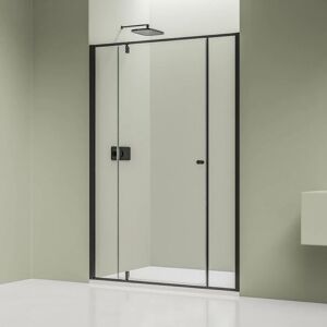 Paroi de douche en niche verre transparent nano 6mm, porte pivotante - Profilé alu 15mm - NT607 flex - h. 195cm - Noir mat, 1800mm - Bernstein - Publicité