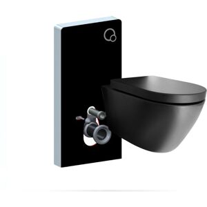 BERNSTEIN - WC suspendu noir design céramique Toilettes sans rebord avec module sanitaire noir et Abattant Amovible Frein de Chute - Noir - 55x36,5x34,8cm - B8030 - Publicité