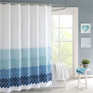 Groofoo - Bleu Rideau de Douche,Tissu Polyester Imperméable Anti Moisissure Lavable Machine Décoratif Long Baignoire Salle de Bain Rideau,avec 12 Anneaux de Rideaux Crochets,Rayures Géométriques w 120xH 200 cm - Publicité