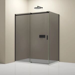 Paroi de douche d'angle Noire mat Verre fumé Cabine de douche intégrale étanche Parre douche porte coulissante - Toutes tailles dispo - NT806 flex 120cm, 100cm, verre esg de 6mm - Bernstein - Publicité