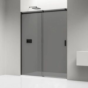 Bernstein - Paroi de douche en niche avec 1 panneau et porte coulissante en Verre teinté noir esg, Profilé noir mat - NT806 flex - Options au choix - Publicité