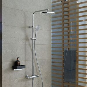 Duravit - Colonne de douche système de douche mural en laiton chromé avec mélangeur, pommeau de douche et tête de douche ronde - 122x48,5x26cm - Publicité