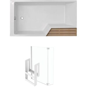 Pack baignoire bain douche 170 x 90 Jacob Delafon Neo version gauche + pare bain chromé - Blanc