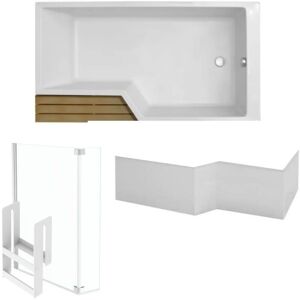 Pack baignoire bain douche 180 x 90 Jacob Delafon Neo version droite + pare bain chromé + tablier - Blanc