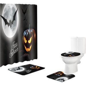 Ugreat - Ensemble de quatre blocs de rideaux imperméables Halloween sans trous, 16 trous (rideau de douche 180 x 180 cm, tapis antidérapant, siège de toilette, tapis de toilette) - Publicité