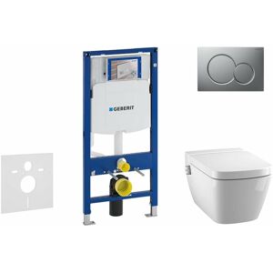 Duofix - Bâti-support pour wc suspendu avec plaque de déclenchement Sigma 01, chrome mat + Tece One - toilette japonaise et abattant, Rimless,