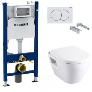 Pack wc Bati-support Geberit Cuvette Serel SM26 sans bride + Abattant soft close + Plaque blanche ()