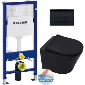 Pack wc Bati-support Geberit Duofix + wc sans bride sat Infinitio Noir mat + Abattant frein de chute + Plaque Delta 50 Noire mat - Publicité