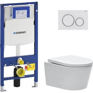 Pack WC Bati-support Geberit + Cuvette SAT sans bride + Abattant soft close + Plaque blanc/chrome mat (GebSATrimless-J) - Publicité