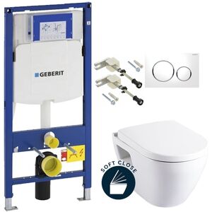 Pack wc Bati-support Geberit Cuvette Serel SM10 + Abattant soft close + Plaque blanc mat/chrome (GebSM10-J) - Publicité