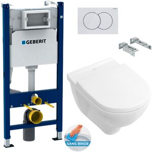 Pack wc Bati-support Geberit Duofix + wc Cuvette a fond creux sans bride O.novo Villeroy & Boch + Abattant softclose + Plaque bl - Publicité