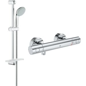 Mitigeur thermostatique douche Grohtherm 800 + barre de douche + porte savon + douchette Tempesta - chrome - Grohe - Publicité