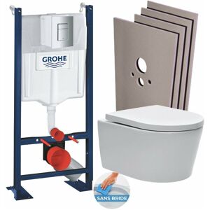 Grohe Pack Bâti autoportant RapidSL + WC sans bride SAT, fixations invisibles + Abattant softclose + Plaque chrome mat + Set habillage - Publicité