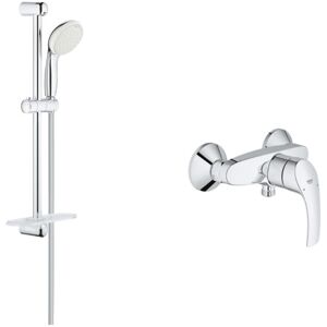 Mitigeur douche Eurosmart et douchette + barre de douche + porte savon Grohe Tempesta - chrome - Publicité