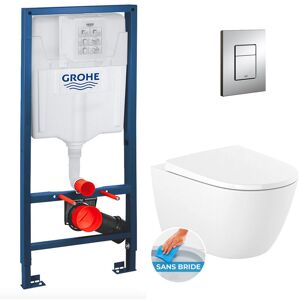 Grohe Pack WC Bâti-support Rapid SL + Cuvette suspendue Roca + Abattant softclose+ Plaque Chrome (RapidSL-Ona-1) - Publicité