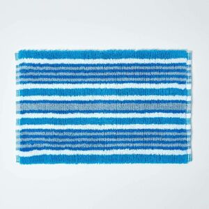 HOMESCAPES Tapis de bain rayures en pur coton peigné 40 x 60 cm bleu - Bleu - Publicité
